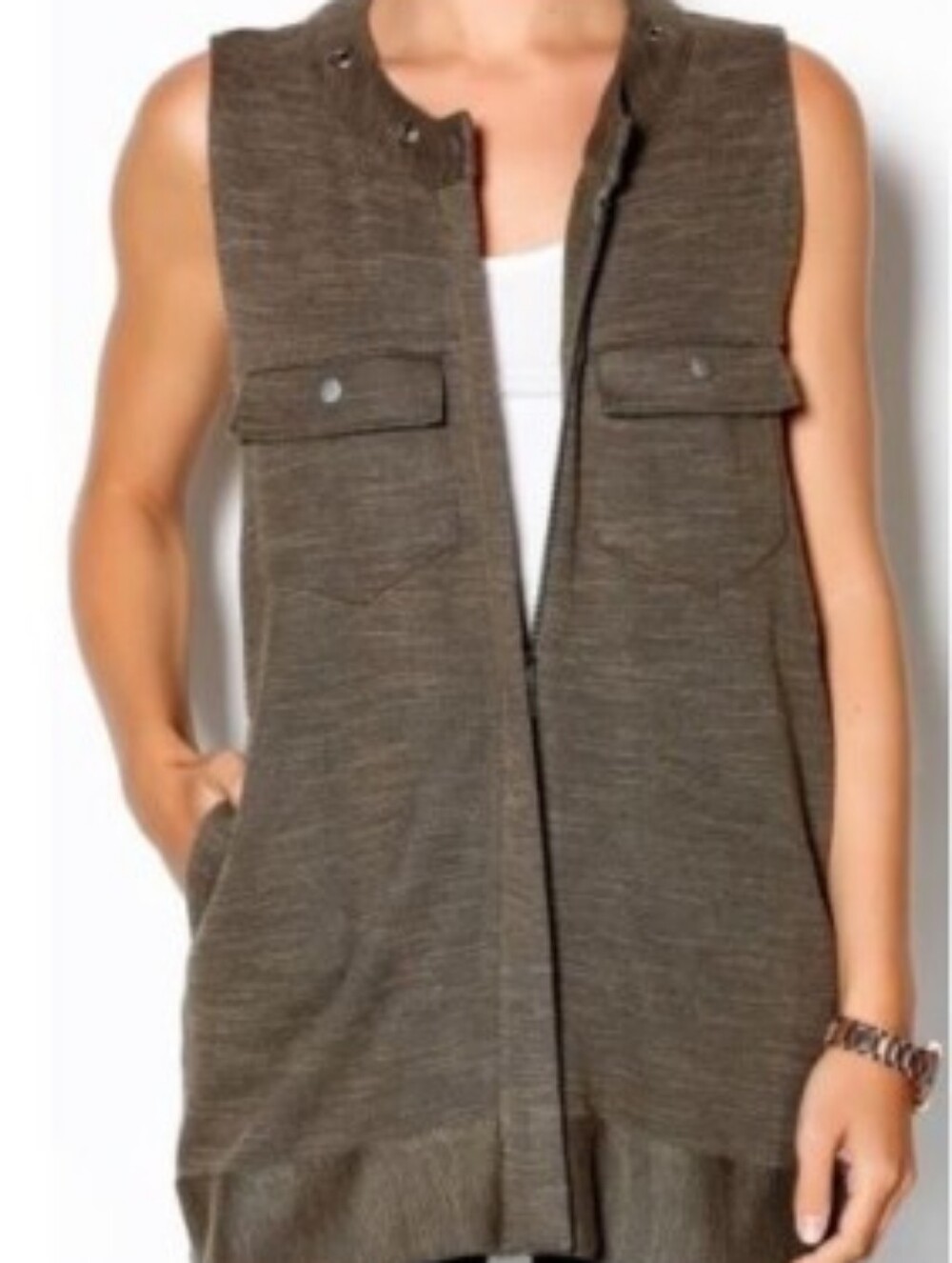 Free People Vest Women XS Slub Knit Highway Vest Olive Green Boho Cardigan
